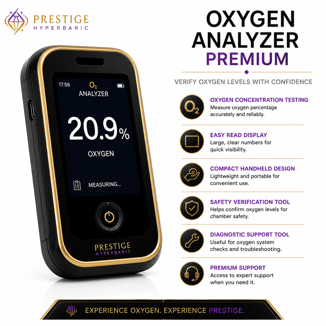 Premium oxygen analyzer for hyperbaric chamber safety verification