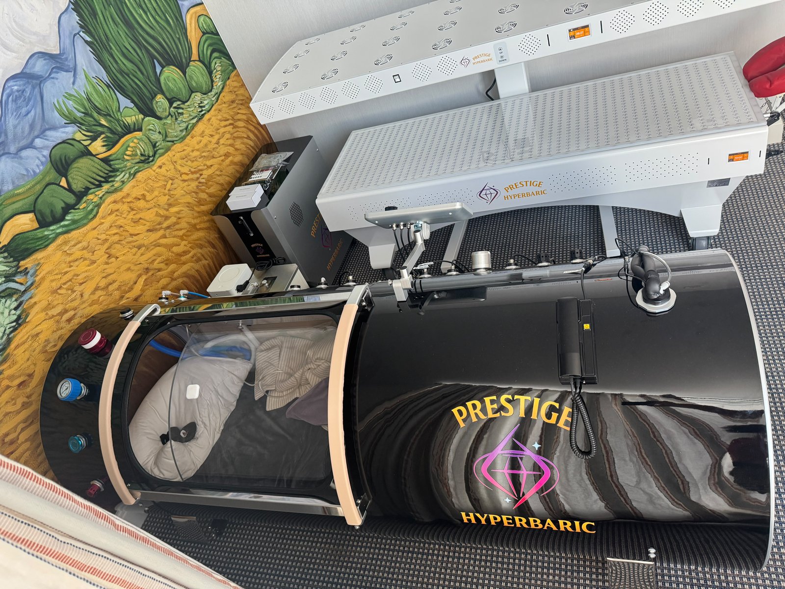 Grand Vessel of Power Pro hyperbaric chamber installed in a customer home — hardshell lay-down