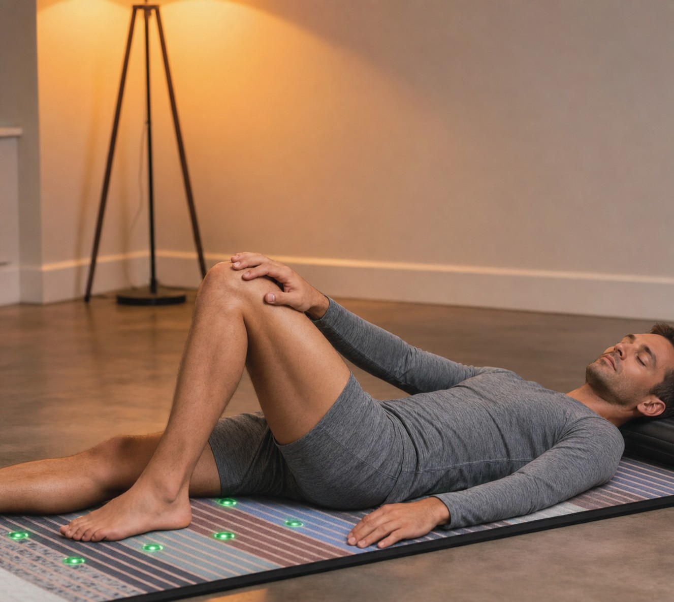 Prestige Hyper-PEMF Mat in use — full-body PEMF and red light therapy mat with visible photon light indicators