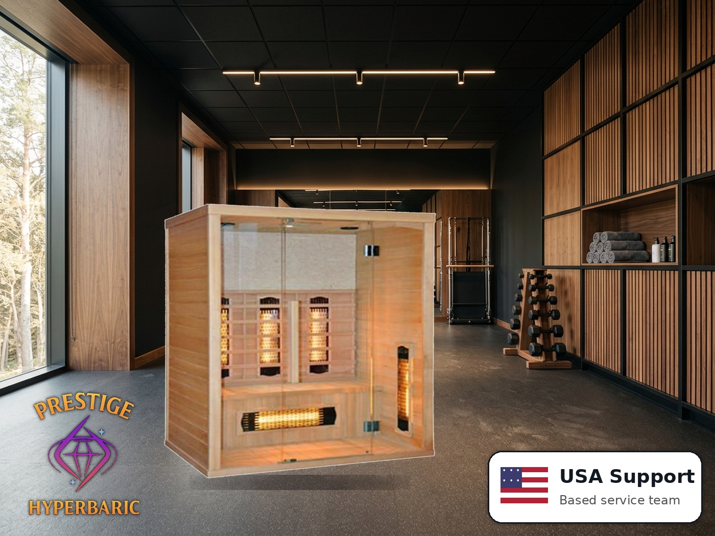 Prestige Wellness Mosaic Light Quad Sauna lifestyle product image
