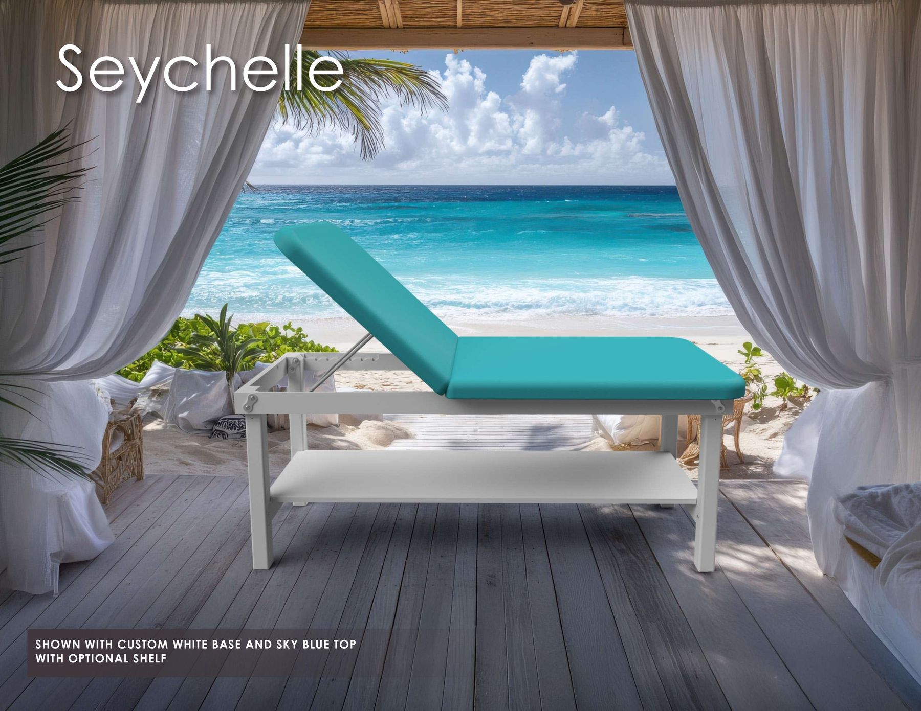 Seychelle SHOWN WITH CUSTOM WHITE BASE AND SKY BLUE TOP WITH OPTIONAL SHELF