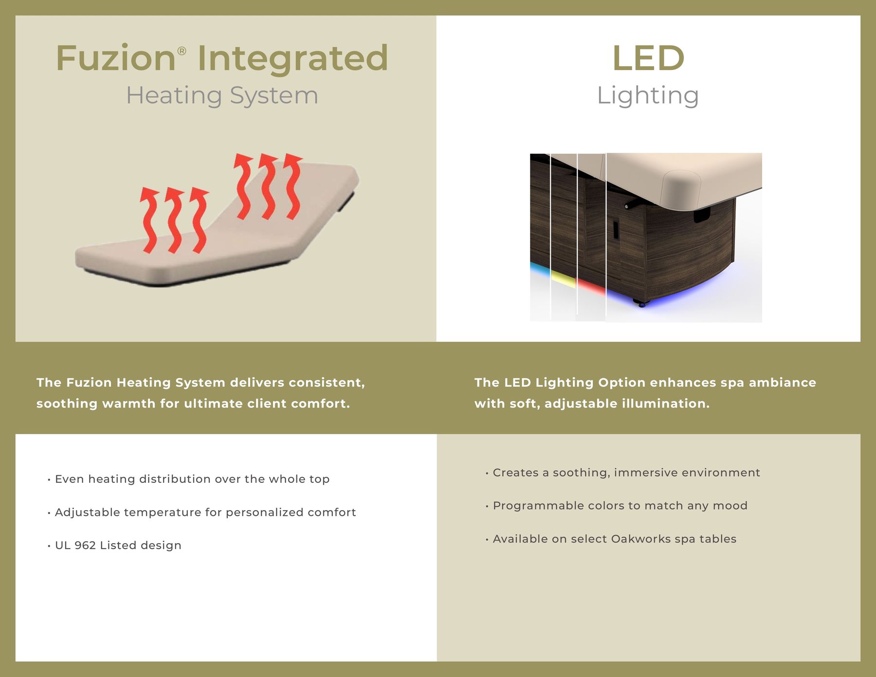 Fuzion Integrated LED Heating System Lighting ® The Fuzion Heating System delivers consistent, The LED Lighting Option enhances spa ambiance